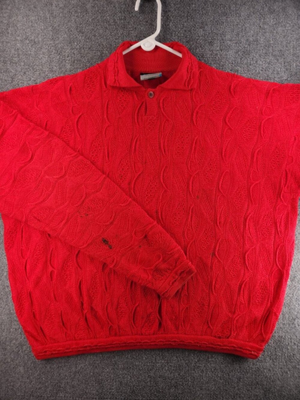 Coogi Australia Sweater Men Knit 3D Red Collared Pullover XL Designer Buttons